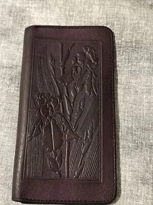 Oberon Design Pebbled Leather Check Book Cover - Flower Iris in Dark Purple - Picture 1 of 4