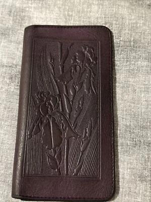 Oberon Design Pebbled Leather Check Book Cover - Flower Iris in Dark Purple - Image 1 of 4