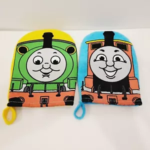 2 Vtg Thomas the train #6 Percy Green #5 James Blue Hand Mitt Wash Bath Cloth - Picture 1 of 8