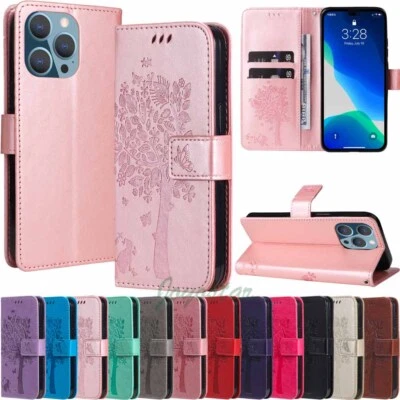For iPhone 14 13 12 11 XS XR SE 6s 7 8 Plus Wallet Card Stand Leather Case Cover - Image 1 of 4