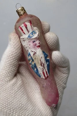 Старинный винтажный стеклянный тисненый патриотический чулок Uncle SAM носок рождественское украшение - Изображение 1 из 4