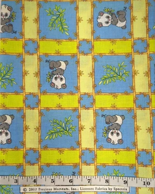 2007 Precious Moments 1.5yds Panda/Bamboo Checkboard Cotton Fabric Spectrix - Image 1 of 2