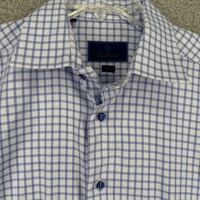 Camisa de vestir David Donahue para hombre 16,5 36/37 TRIM azul a cuadros manga larga abotonada Foto 1 de 4