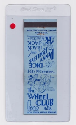 The WHEEL CLUB - 1944 gaming matchcover - "Penny Roulette" - RENO, Nevada - RARE - Image 1 of 3