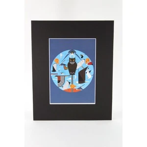 Charley Harper Hawk Mountain Birds of Prey Matted Notecard Black Style A 8 x 10" - Picture 1 of 1