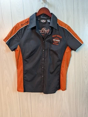 Harley Davidson Motorcycles Shirt Mens Large Performance Garage Button Orange - Image 1 of 4