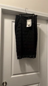 Vintage 90s Betsey Johnson Skirt - Black Mesh NWT Tiered Lace Midi Skirt Medium - Picture 1 of 6