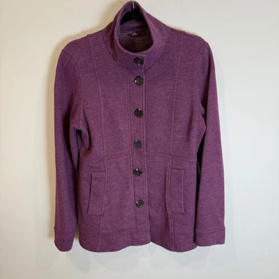 Chaqueta Prana Mujer Borgoña Polar Botón Frontal Cuello Simulado Talla L Foto 1 de 4