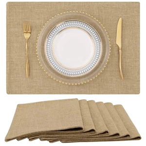 Cotton Linen Placemats Set of 6, Cloth Washable Farmhouse Dining Table Mats f... - Picture 1 of 6