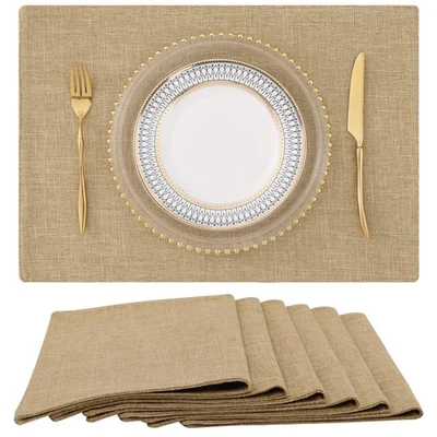 Cotton Linen Placemats Set of 6, Cloth Washable Farmhouse Dining Table Mats f... - Image 1 of 4