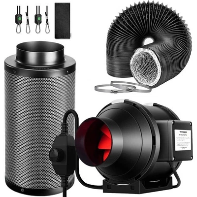 VIVOSUN 6" 390CFM Inline Fan w/ Speed Controller Carbon Filter 8Ft Ducting - Image 1 of 4