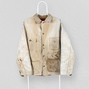 Vintage Carhartt Detroit Jacket Beige Workwear Chore Distressed Mens Medium - Picture 1 of 4