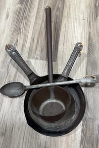 Lot Of Vintage Antique Camping Cowboy Skillets Frying Pans Ladle Spoon RARE - Picture 1 of 9