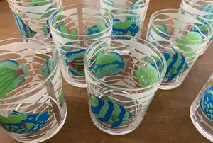Stotter 8 Blue Fish Plastic /Acrylic Low Glasses Tumblers Cups Beach Nautical - Picture 1 of 11