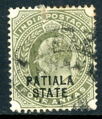 British India 1905 Patiala KEVII 4a Olive Scott #41 VFU N730 - Изображение 1 из 4