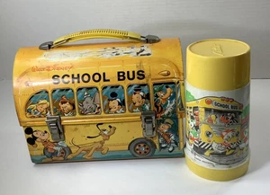 Walt Disney Schulbus Metall Brotdose Thermosflasche gelb Kuppel Thermoskanne - Bild 1 von 15