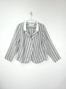 Grizas Jacket Large Grey White Stripe Linen Lightweight Coat Overshirt Lagenlook - Picture 1 of 13