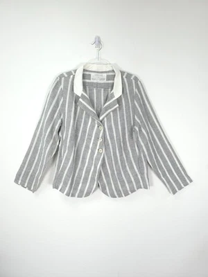 Grizas Jacket Large Grey White Stripe Linen Lightweight Coat Overshirt Lagenlook - Image 1 of 4