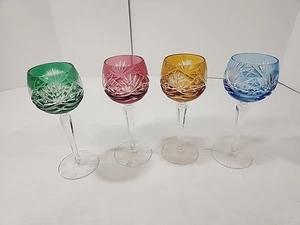 Nachtmann Cut To Clear NCH23 Set Of Green, Blue, Amber & Cranberry Cordials MINT - Picture 1 of 19
