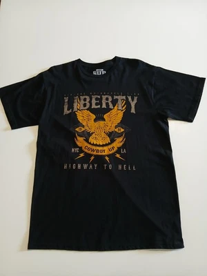Cowboy Up Men's Graphic T-Shirt Large Black with Yellow Logo of Eagle - Image 1 of 4