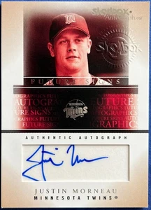 /85 Silver JUSTIN MORNEAU 2005 Skybox Autographics FUTURE SIGNS #FSA-JM Embossed - Picture 1 of 5