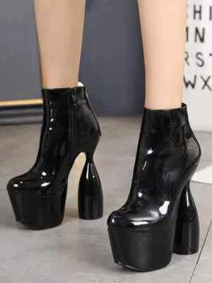 Bottines Noir Talon 16 CM Confortable Cuir Synthetique CZ355 - Photo 1/4