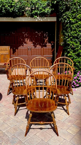Antique Set of 6 Oak Windsor ArmChairs:Circa: 1895,Stripped, Re Glued,Refinished Cover
