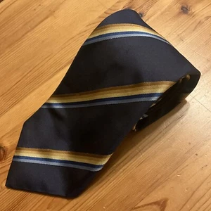 Krawatte SK L´UOMODA Blau Gelb gestreift 100% Seide 148 X 9 Breit gewebt - Imagen 1 de 9