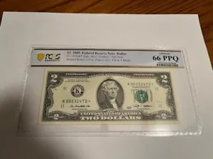 2009 $2 *Star Note* PCGS 66 PPQ Fr#1939K* (K Block) Federal Reserve Note - Picture 1 of 3