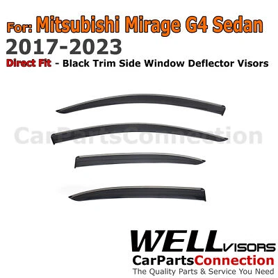 Wellvisors For 2017-2024 Mitsubishi Mirage G4 Window Visors Deflector Black Trim - Image 1 of 4
