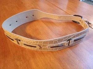 Reiss UK gray Crocodile patent leather belt adjustable with double brass buckles - Picture 1 of 7