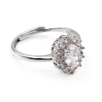 Anello in Argento 925 Rodiato con Zircone Bianco Grande Ovale  - Immagine 1 di 4