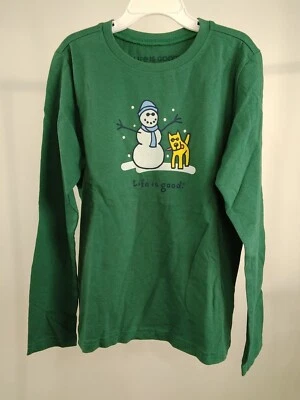 Camiseta trituradora manga larga Life is Good Boy verde cohete y muñeco de nieve talla 7-8 58089 Foto 1 de 4