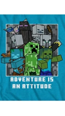 MINECRAFT Mojang Gamer T-Shirt Aqua Blue Boys S 6/7 & Fidget Pop Toy, NEW - Image 1 of 4