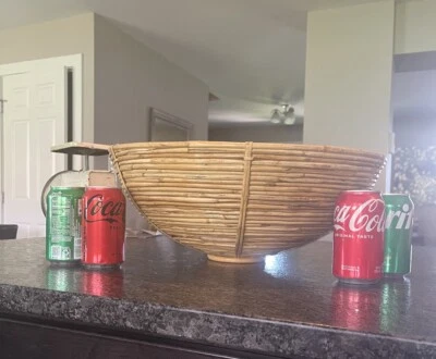 Huge Bamboo Bowl Basket LUAU Party Hawaiian Centerpiece Boho Decorations Table - Image 1 of 4