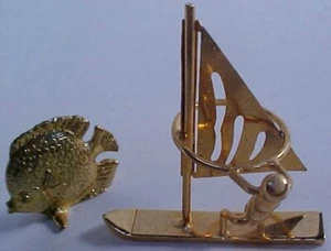 Miniature Dollhouse Angel Fish gold tone Windsurfer figure Windsurfing - Picture 1 of 15