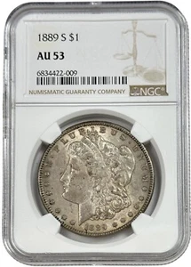 1889 S San Francisco Morgan dollaro d'argento moneta $1 NGC AU 53 - Foto 1 di 2
