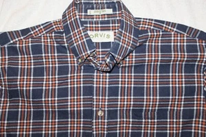 Orvis Plaid Button Down Herren mittelblau orange & weiß Langarm Baumwolle - Bild 1 von 7