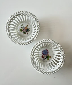 2 Herend Queen Victoria Open Weave 3,5" Netzkorb Schale handbemalt - Bild 1 von 4