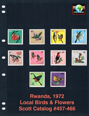 Valor Scott de $9,75 - 1972 RWANDA aves con flores vida silvestre africana CV MNH NH UMM Foto 1 de 4