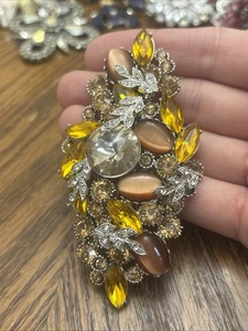 Broche vintage de diamantes de imitación con cuentas de piedra amarilla prendedor bisutería - Imagen 1 de 23