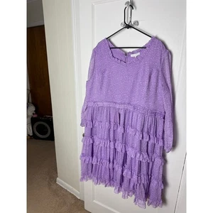 Ivy City Co. Sammy Dress Purple White Ruffle Long Sleeve Women's Plus 3XL NEW - Picture 1 of 11