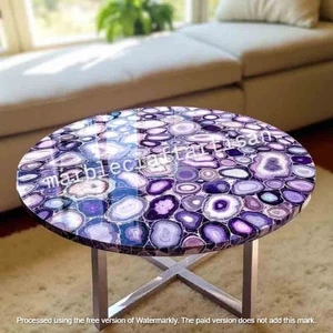 Purple Agate Round Tabletop Crystal Purple Stone Luxury Sofa Center Furniture - Picture 1 of 9