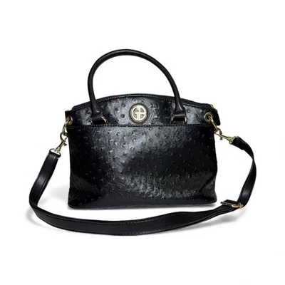 Giani Bernini Black Faux Leather Ostrich Embossed Medium Satchel Handbag - Image 1 of 4