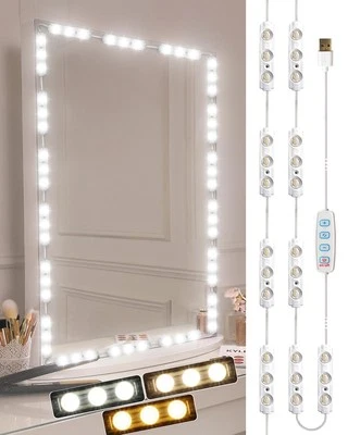 DLOMT Luces de tocador para espejo tira de luz de maquillaje LED con 3 colores blanco