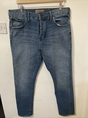 Pantalones de mezclilla French Connection azul claro lavado ajustados triple costura con botones W34 L32 Foto 1 de 4