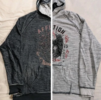 Affliction Thermal Pullover Hoodie Men's Shirt Reversible Gray Gray Black XL* - Image 1 of 4