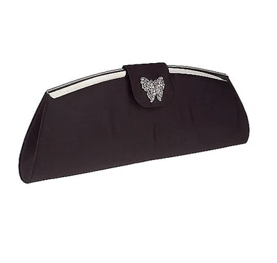 Tova черная атласная ткань с бабочкой стразами застежка с драгоценными камнями маленький клатч - Изображение 1 из 4