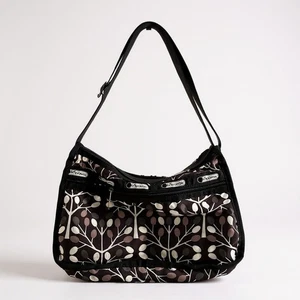LeSportsac Hobo Bag Black Brown Tree Print Lightweight Shoulder Bag - Picture 1 of 6