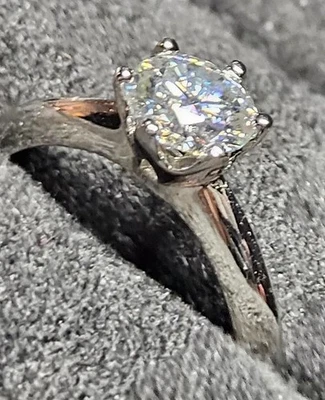 Brilliant Round Solitaire Ring Moissanite 14K White Gold Plated Size 7 - Image 1 of 2